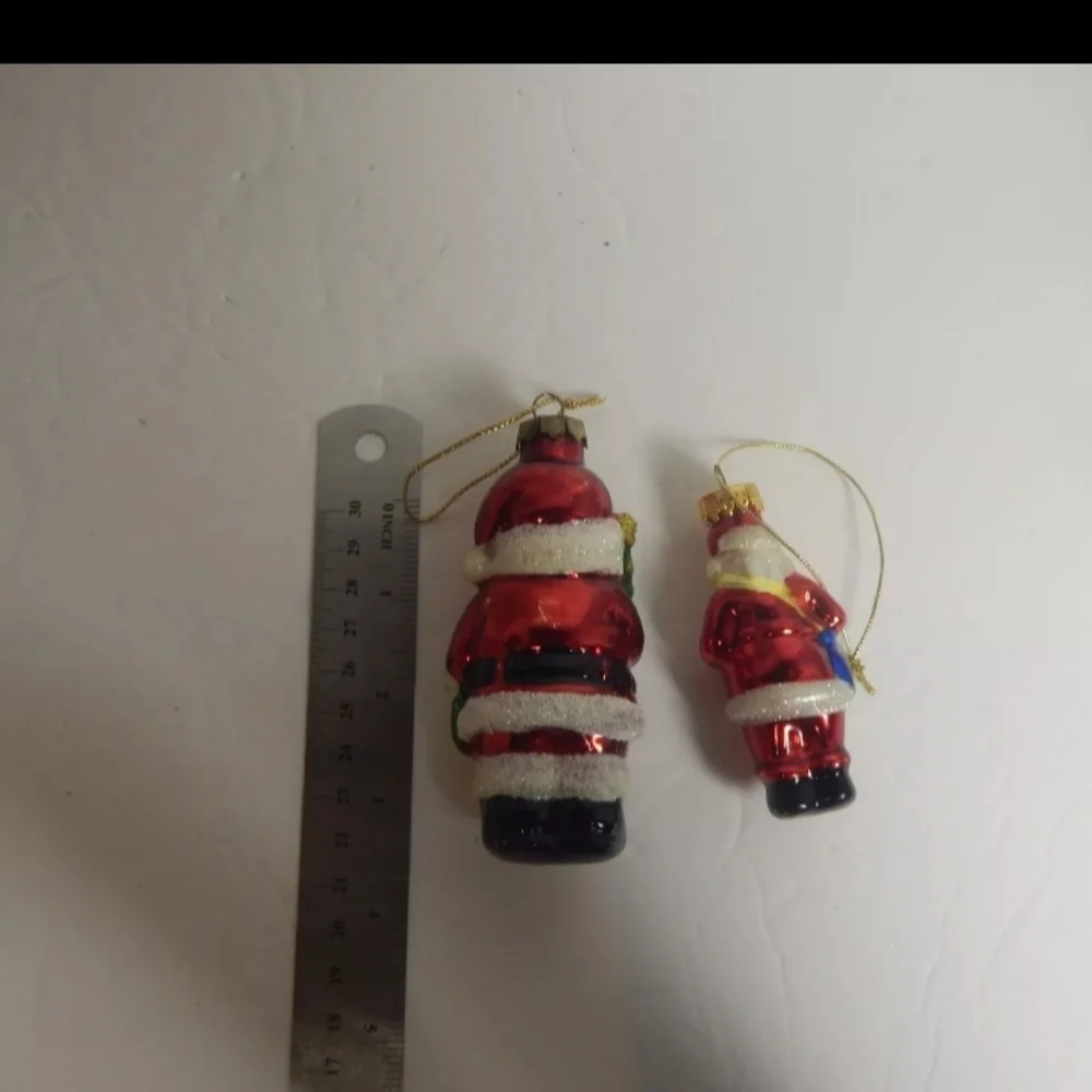 Hand Blown Glass Christmas Ornaments Lot of Two Santa‎ and Santa Bear Glitter